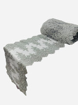 Lace Table Runner Fabric - Embroidered Sequined Metallic Appliques, Scalloped Double Border, 14" Width X 90" Length (1 Piece)
