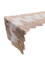 Lace Table Runner Fabric - Embroidered Sequined Metallic Appliques, Scalloped Double Border, 14" Width X 90" Length (1 Piece)