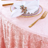Round Ice Crushed Velvet Tablecloth 120" Blush Pink/Rose Gold