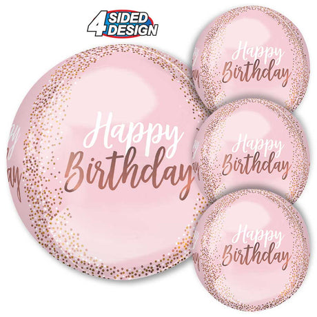 Foil Balloon Birthday Orbz 15 Inch Blush