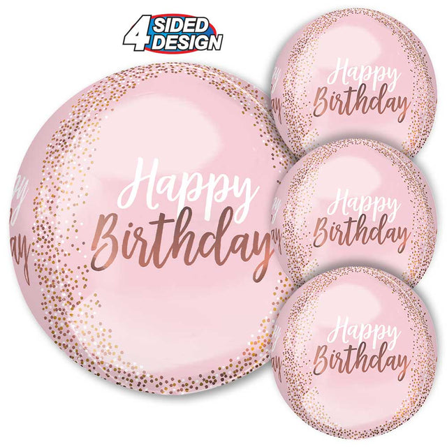 Foil Balloon Birthday Orbz 15 Inch Blush