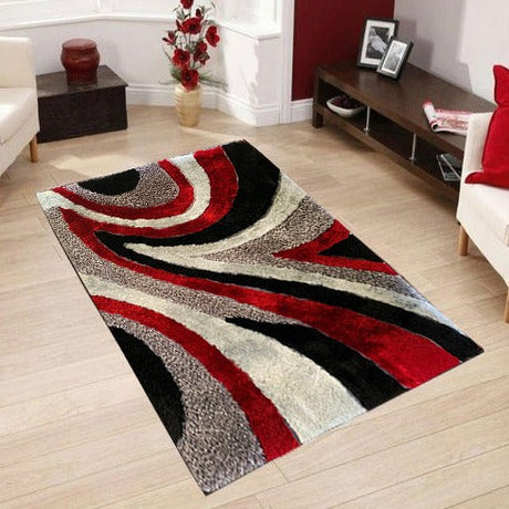 Geometric Shag Thick Design Area Rug - Shag Rug Fabric - Gray/Black Geometric Pattern, 2" Pile, 7'6" X 10'3" (1 Piece)