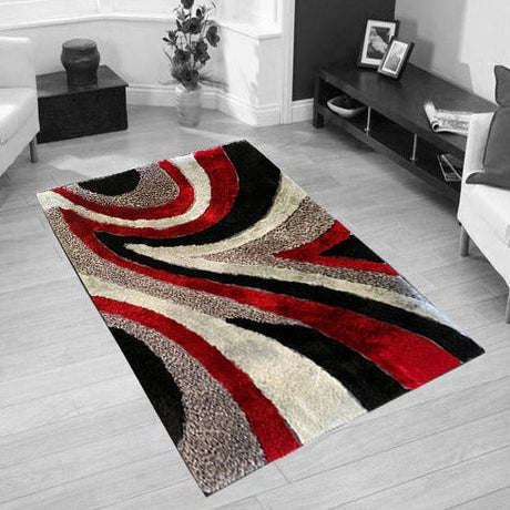 Geometric Shag Thick Design Area Rug - Shag Rug Fabric - Gray/Black Geometric Pattern, 2" Pile, 7'6" X 10'3" (1 Piece)