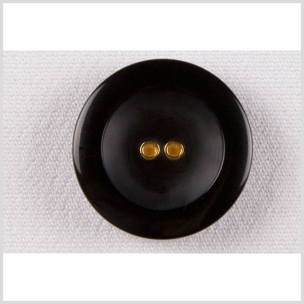 Plastic 2-Hole Button - 45L/29mm - Black Rolled Rim with Gold Metal Holes
