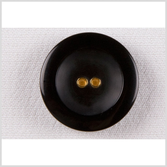 Plastic 2-Hole Button - 45L/29mm - Black Rolled Rim with Gold Metal Holes