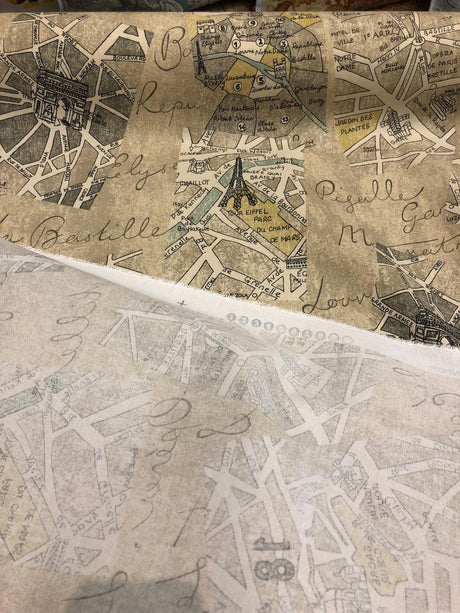 Waverly Mapped Out SD Graphite Paris 100 Percent Cotton Fabric - Pewter Grey, Blue Grey, Oyster White, Stone Grey, Black, Paris Bistro Print, 54" Width (1 Yard)