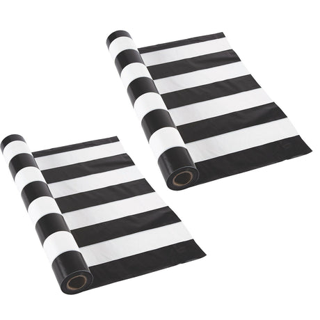 40" x 100 ft. Black & White Striped Disposable Plastic Tablecloth Roll