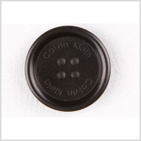 Plastic 4-Hole Button by Calvin Klein - 30L/19mm - Black Designer Logo Rolled Rim
