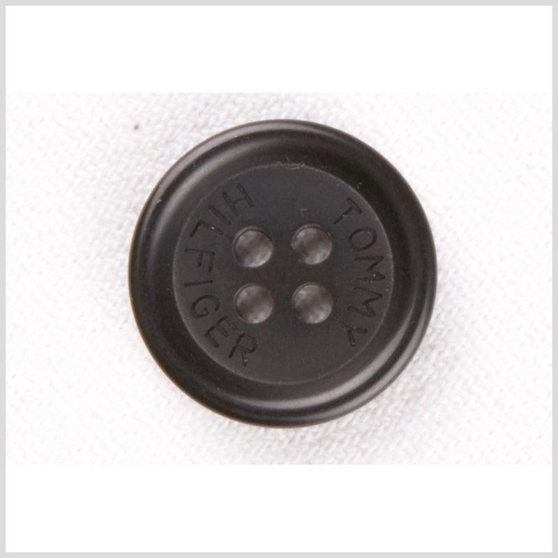 Plastic 4-Hole Button by Tommy Hilfiger - 28L/18mm - Black Designer Logo Rolled Rim