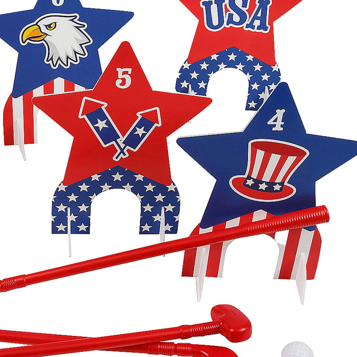 26 Pieces Patriotic Stars & Stripes Indoor or Outdoor Mini Golf Set for 4