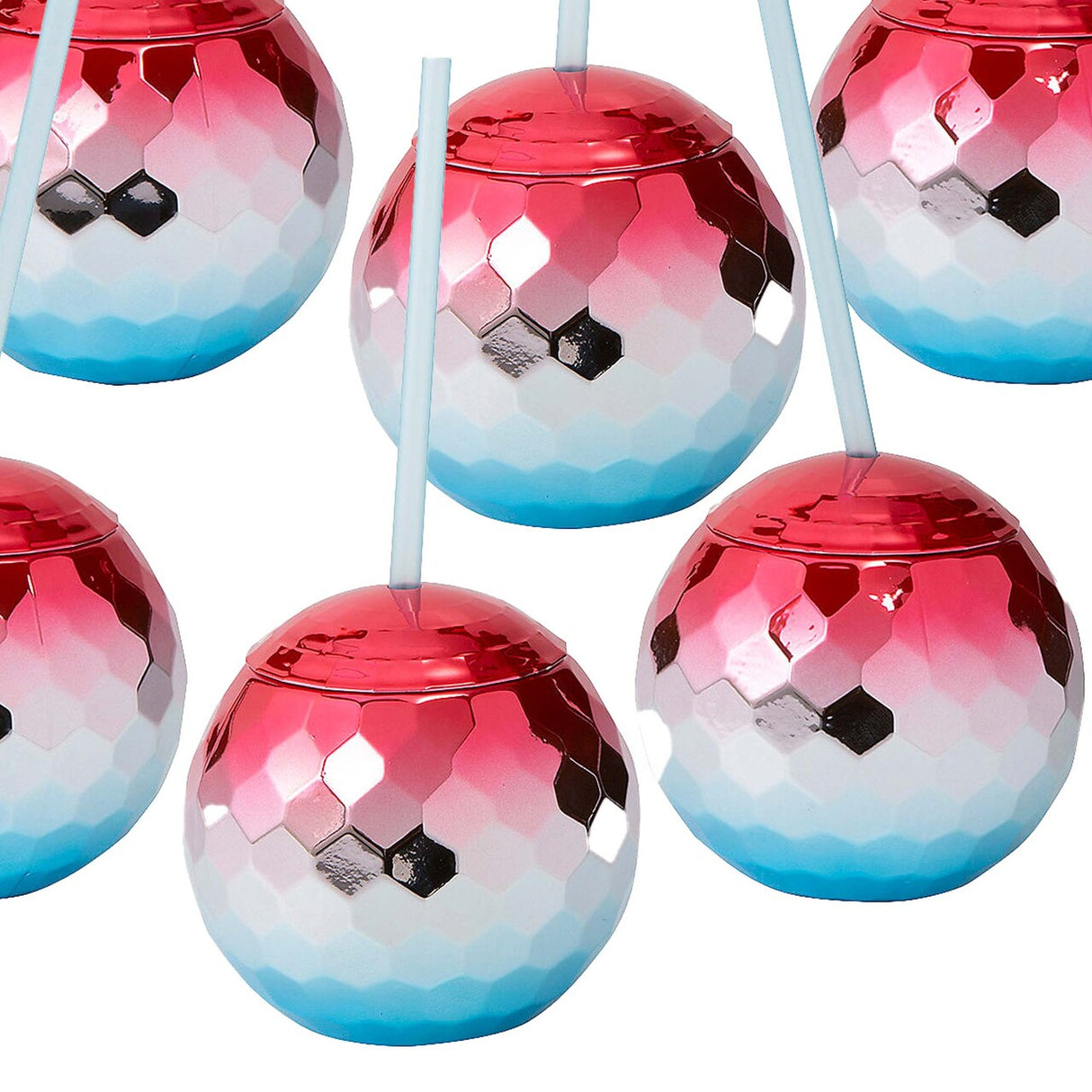 20 oz Patriotic Disco Ball-Shaped Plastic Cups with Lids & Straws 6 Pieces