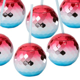20 oz Patriotic Disco Ball-Shaped Plastic Cups with Lids & Straws 6 Pieces