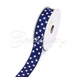 7/8" Grosgrain White Polka Dots Ribbon - 10 Yards (Navy Blue)