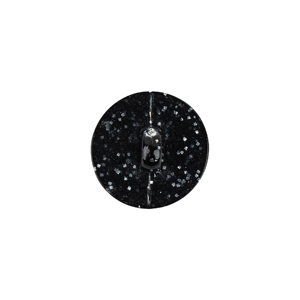 Plastic Shank Back Button - 24L/15mm - Black Dome Shaped with Silver Glitter