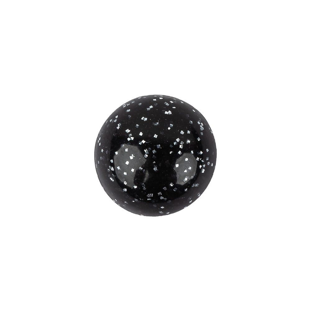 Plastic Shank Back Button - 24L/15mm - Black Dome Shaped with Silver Glitter