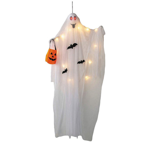 5 Ft 10 3/4" Hanging Light Up Ghost with Pumpkin Bag Halloween Decoration