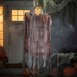 4 Ft Hanging Orange Light Up Skeleton Face Reaper Halloween Decoration