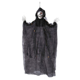35 1/2" Hanging Light Up Skeleton with Hooded Black Cloak Halloween Decoration