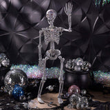 Hanging Silver Skeleton Halloween Decoration Encrusted with Multicolor Jewelry 35 1/2 Inch