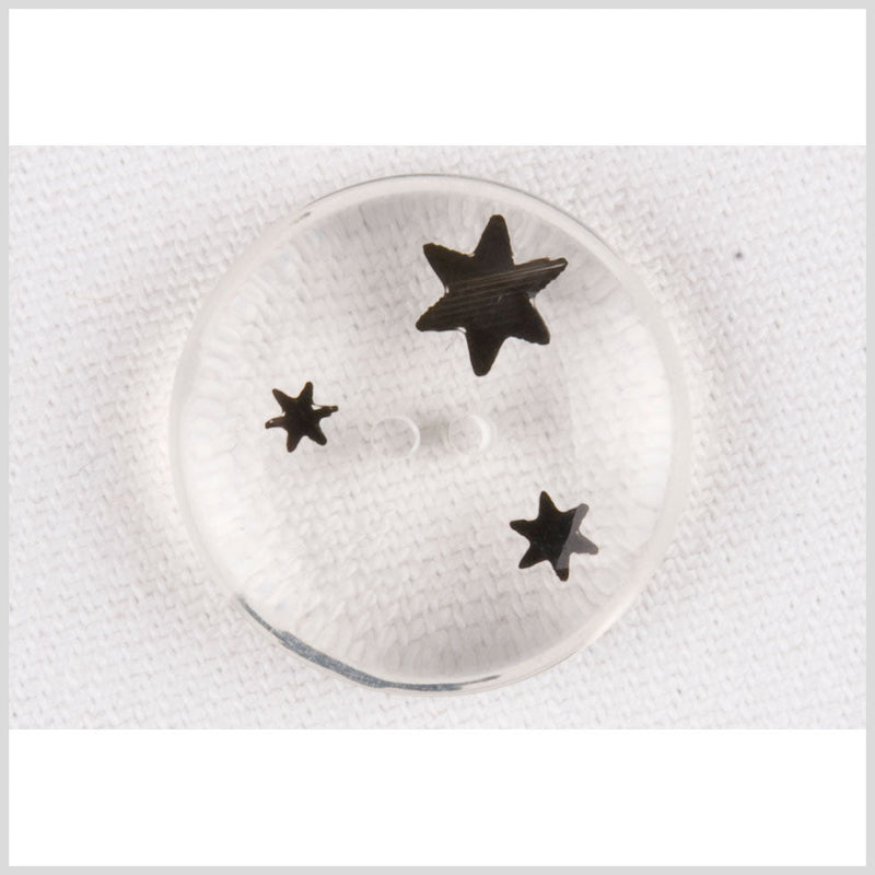 Plastic 2-Hole Button - 36L/23mm - Clear with Black 6-Point Stars
