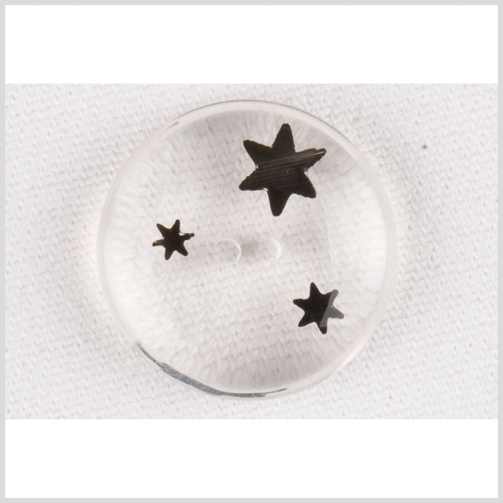 Plastic 2-Hole Button - 36L/23mm - Clear with Black 6-Point Stars
