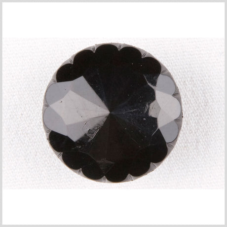 Plastic Shank Back Button - 24L/15mm - Black Black Flower Petal Rim