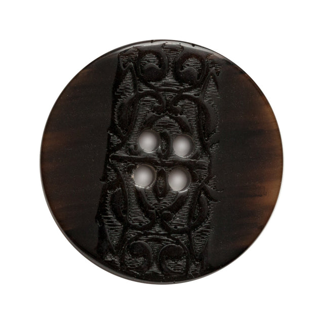 Plastic 4-Hole Button - 45L/29mm - Black Ornate Swirls Embossed Stripe