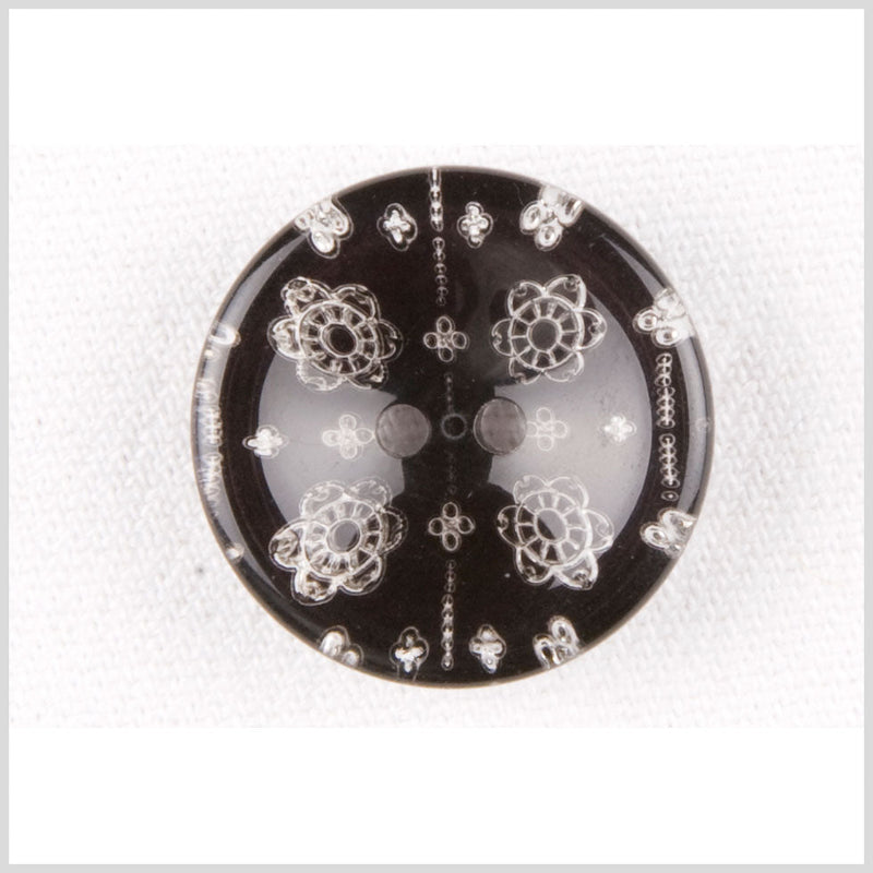 Plastic 2-Hole Button - 36L/23mm - Black and Clear Little Flowers