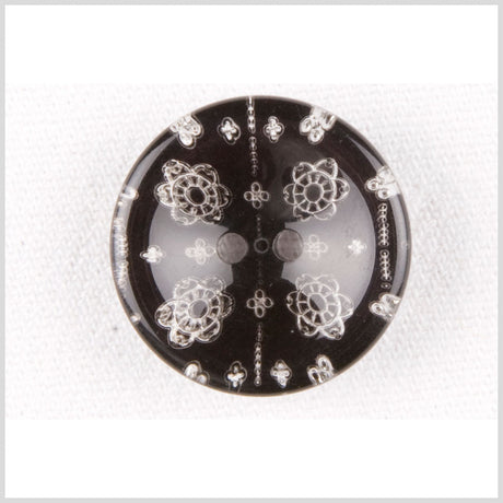 Plastic 2-Hole Button - 36L/23mm - Black and Clear Little Flowers
