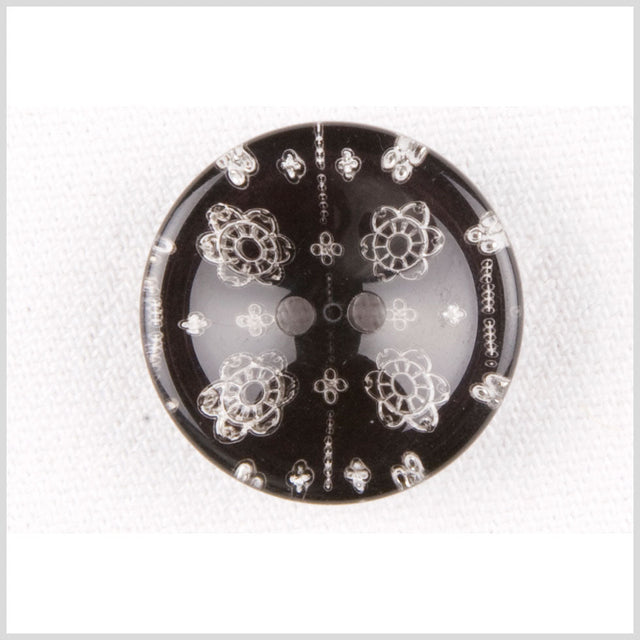 Plastic 2-Hole Button - 36L/23mm - Black and Clear Little Flowers