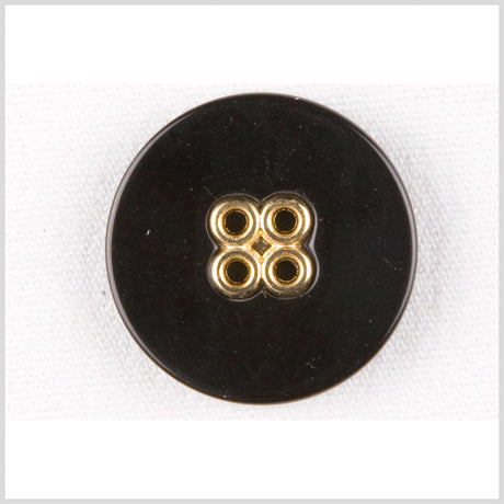 Plastic 4-Hole Button - 28L/18mm - Black with Gold Metal Holes