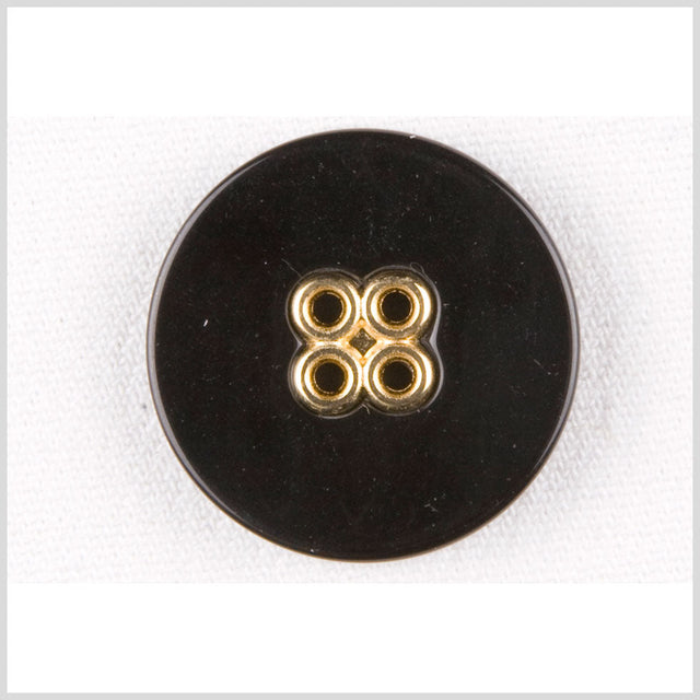 Plastic 4-Hole Button - 28L/18mm - Black with Gold Metal Holes