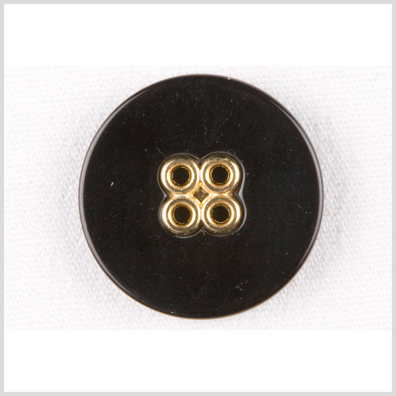 Plastic 4-Hole Button - 36L/23mm - Black with Gold Metal Holes