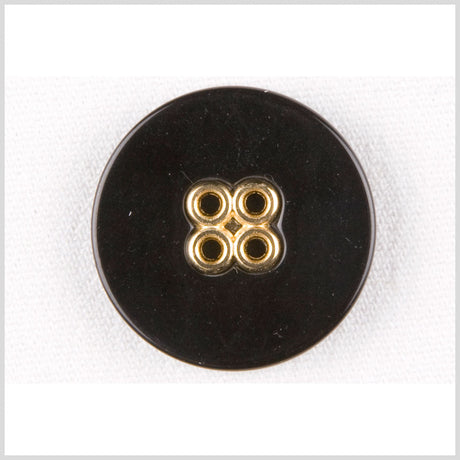 Plastic 4-Hole Button - 36L/23mm - Black with Gold Metal Holes