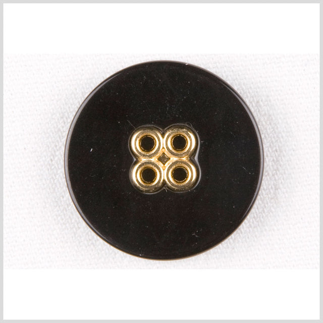 Plastic 4-Hole Button - 36L/23mm - Black with Gold Metal Holes