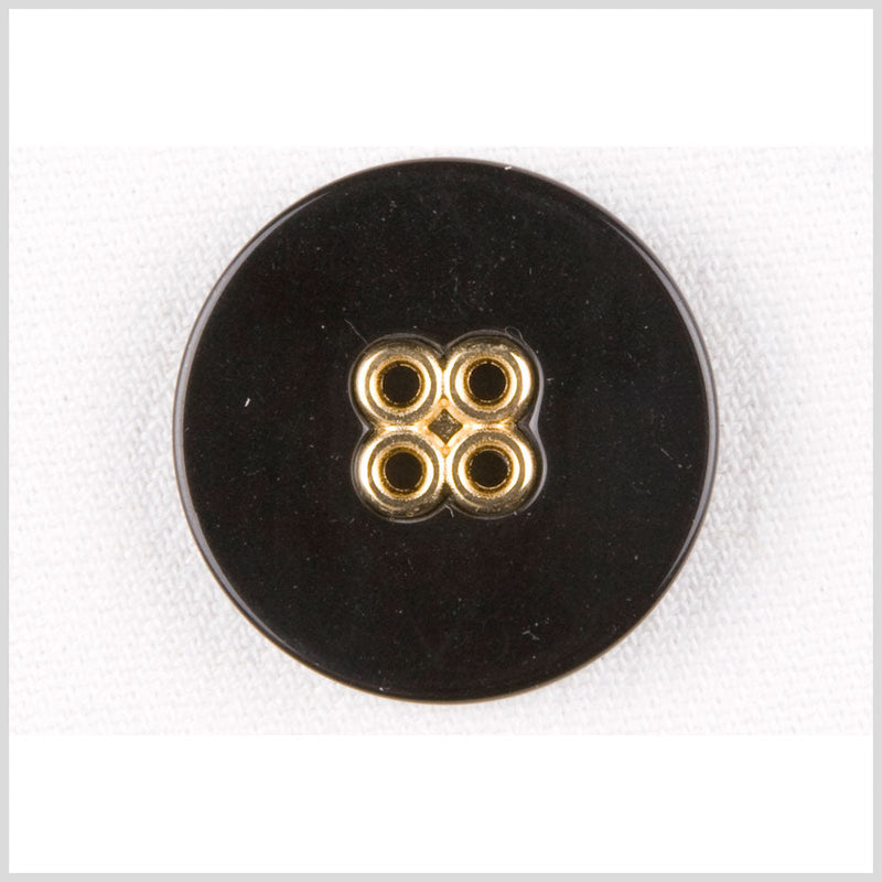 Plastic 4-Hole Button - 44L/28mm - Black with Gold Metal Holes