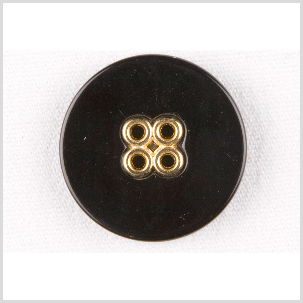 Plastic 4-Hole Button - 44L/28mm - Black with Gold Metal Holes