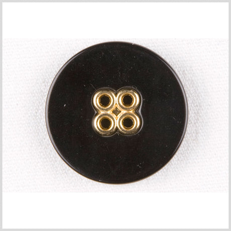Plastic 4-Hole Button - 44L/28mm - Black with Gold Metal Holes