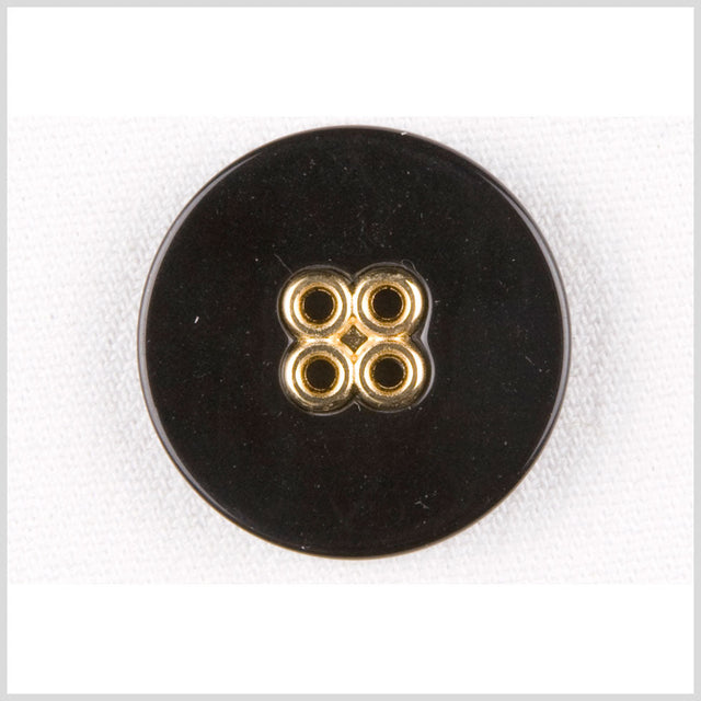 Plastic 4-Hole Button - 44L/28mm - Black with Gold Metal Holes