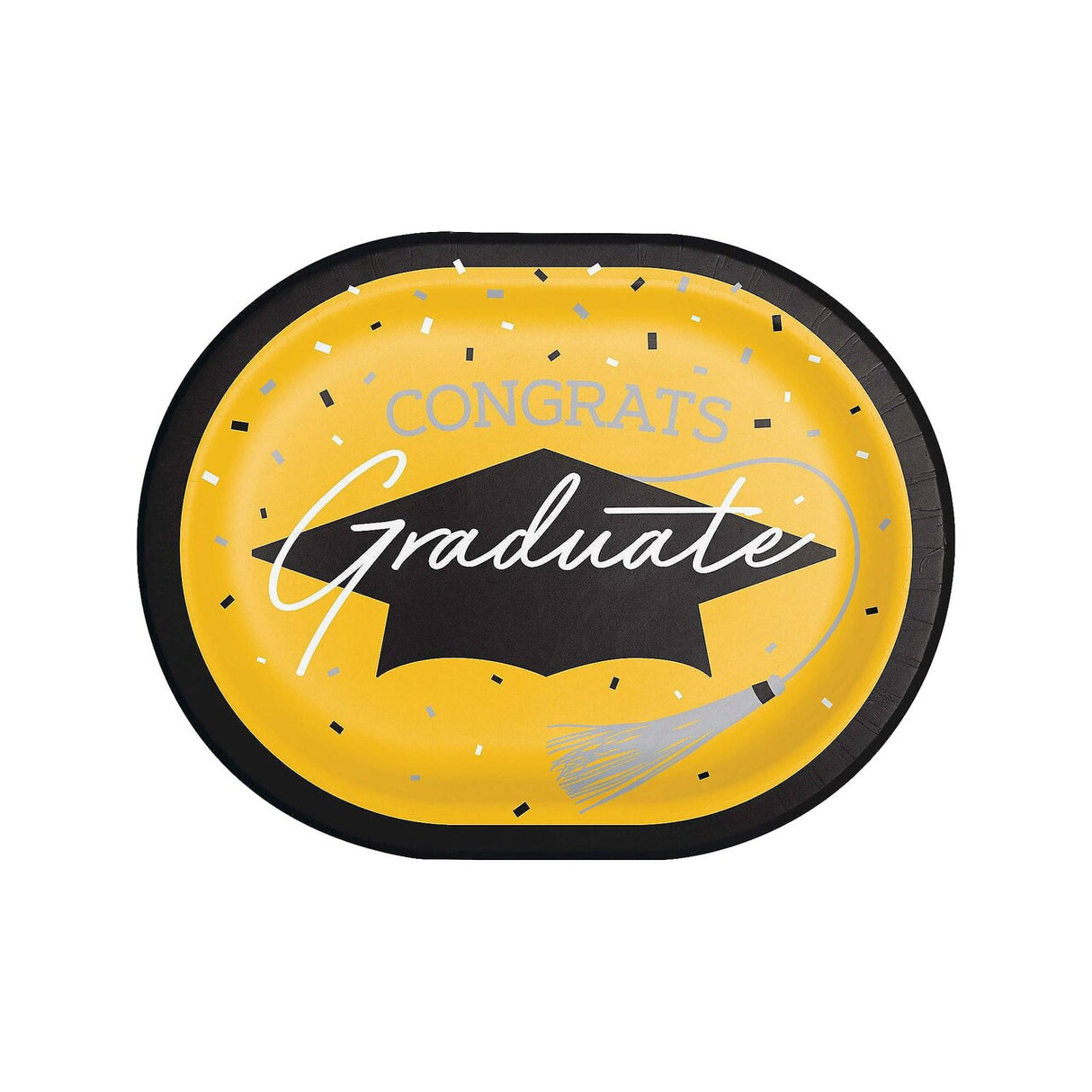 Creative Converting School Spirit Yellow Graduation Oval Paper Platters – 24ct