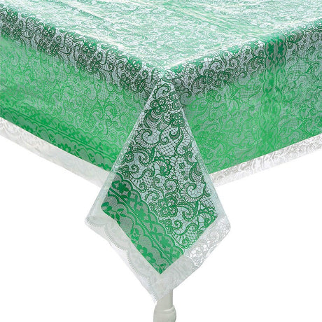 White Lace-Printed & Light Pink Rectangle Disposable Plastic Tablecloth Kit - 2 Pc.