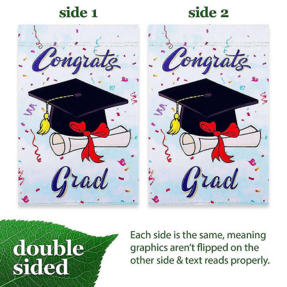 G128 Happy Graduation Garden Flag – 12" x 18", Double-Sided