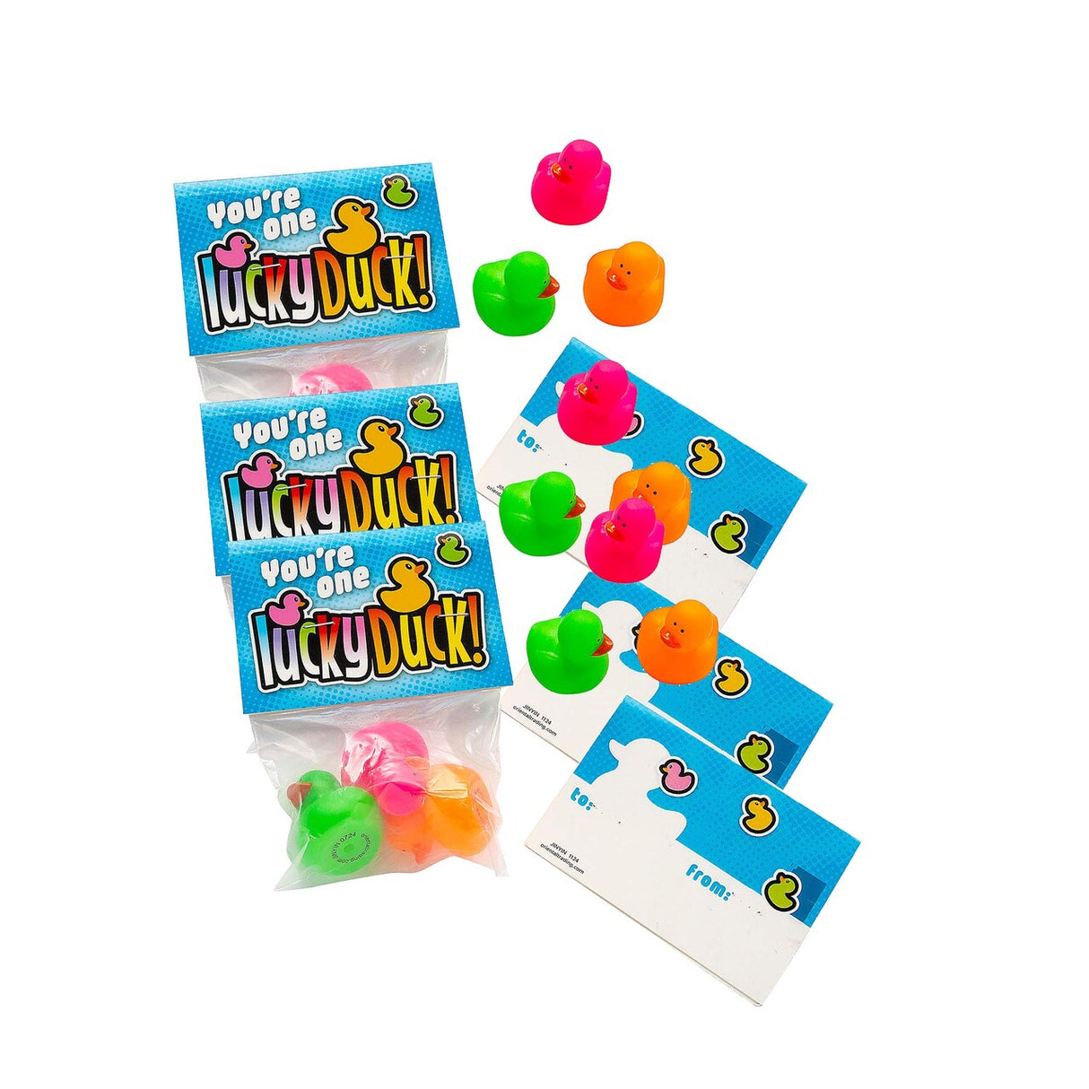 5 1/2" Mini Neon Ducks – Lucky Duck Exchange Packs (12 Pieces)