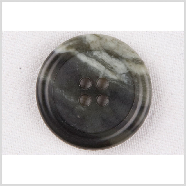 Plastic 4-Hole Button - 40L/25.5mm - Gray Green and Ivory Mottled Rolled Rim