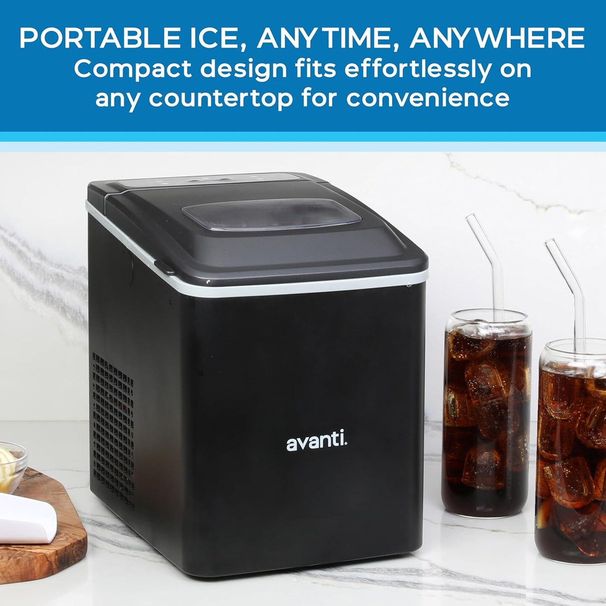Avanti AVIM2625BK Mighty Ice 26lb. Countertop Bullet Ice Maker – Black