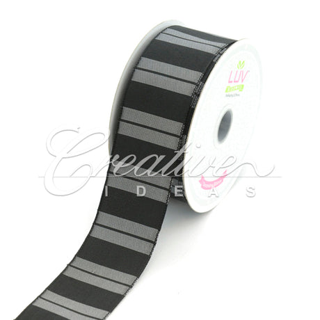 1 1/2" Two Tone Color With Stripes Ribbon - 10 Yards (Black)