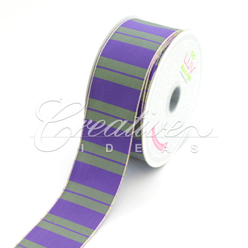 1 1/2" Two Tone Color With Stripes Ribbon - 10 Yards (Purple)