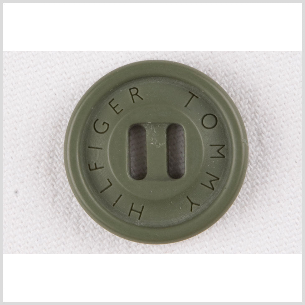 Plastic Slot 2-Hole Button by Tommy Hilfiger - 24L/15mm - Dark Sage Green Designer Logo