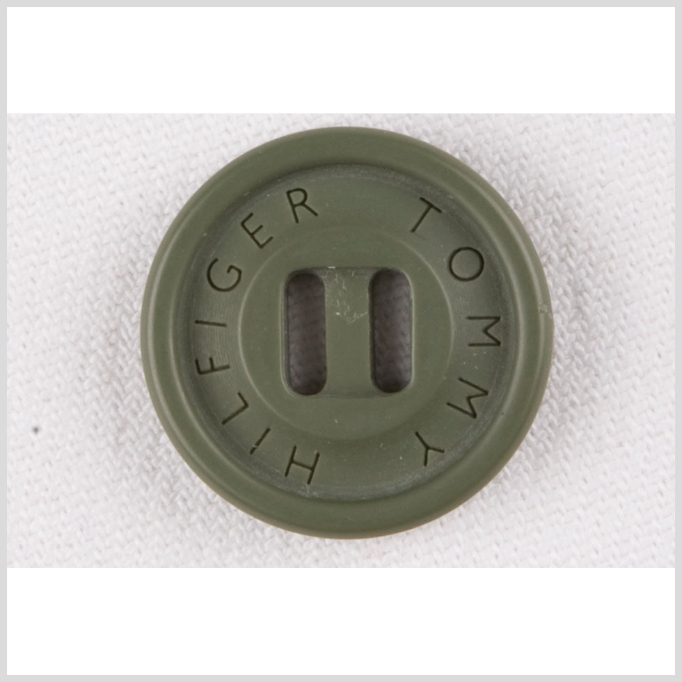 Plastic Slot 2-Hole Button by Tommy Hilfiger - 28L/18mm - Dark Sage Green Designer Logo