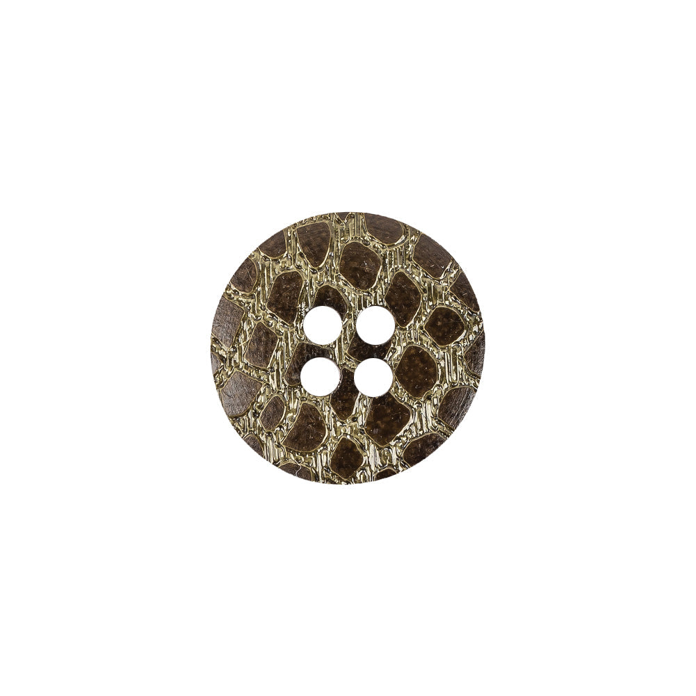 Plastic 4-Hole Button - 24L/15mm - Olive Green Etched Alligator Skin